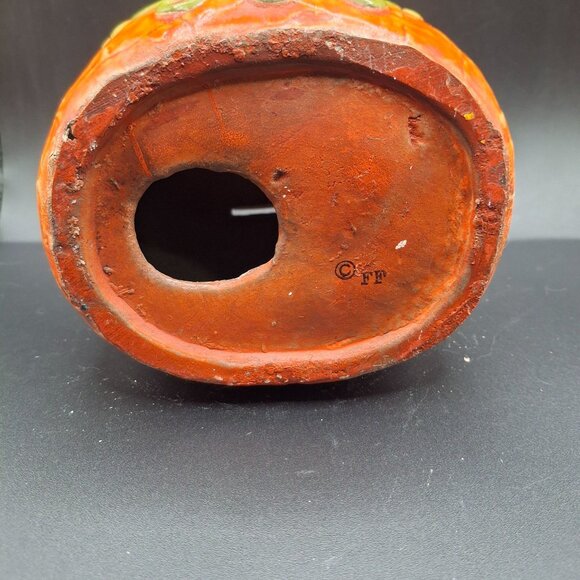 Vintage Ceramic Fitz & Floyd Owl Coin Bank Embossed Floral Orange-Green READ - Picture 6 of 8